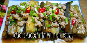 cách xào cà tím với thịt băm
